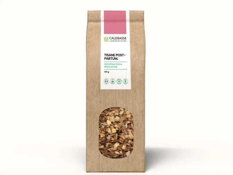 Sachet kraft de tisane post-partum Hot Milk, rempli de plantes séchées