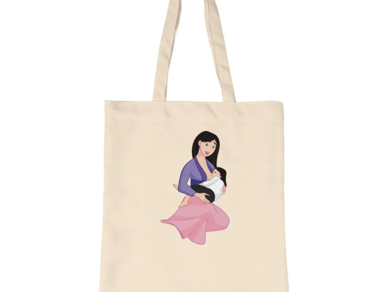 Tote bag en coton naturel illustré d’une héroïne allaitant son bébé