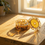 Coffret 4 Dessous de Verre Résine Époxy Botanique + Support