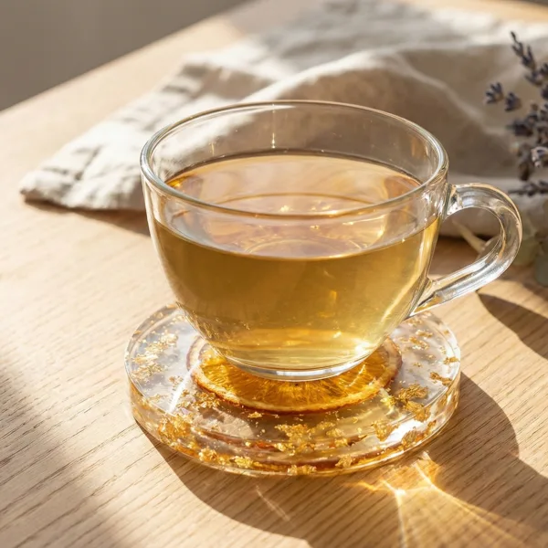 Coffret 4 Dessous de Verre Résine Époxy Botanique + Support