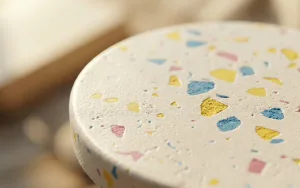 Coffret complet 4 dessous de verre terrazzo en Jesmonite avec support, fait main, pour décoration et protection de table.